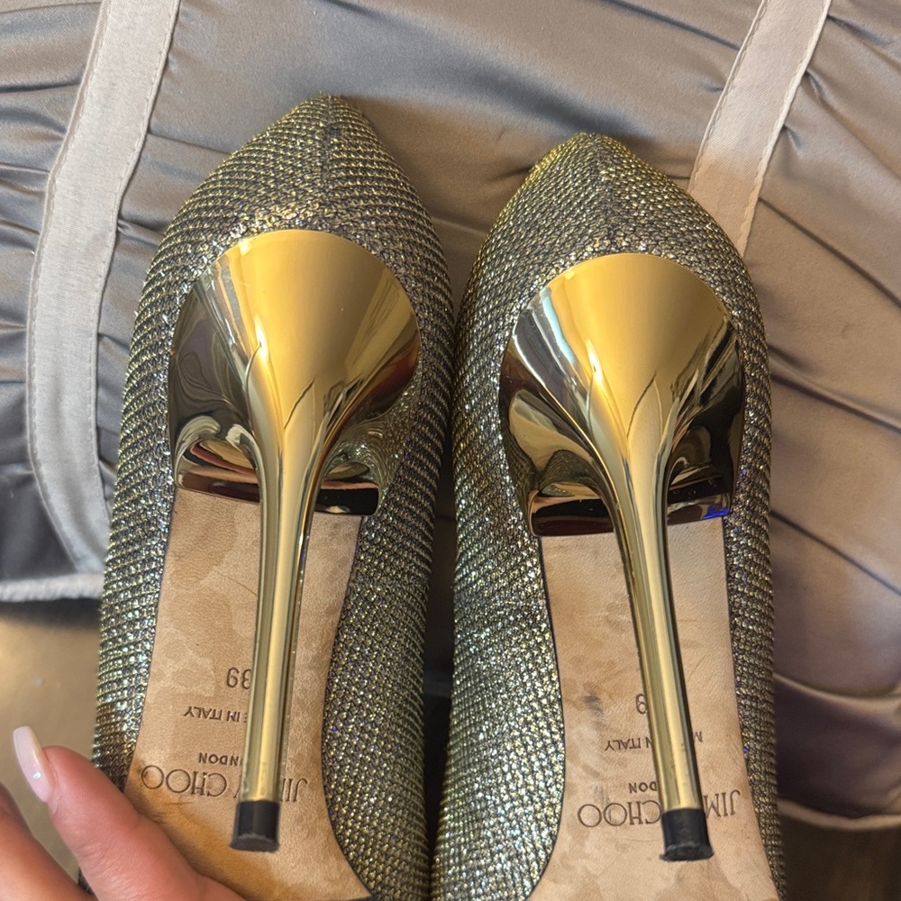 Jimmy Choo Metallic Gold Heels - Picture 3 of 8